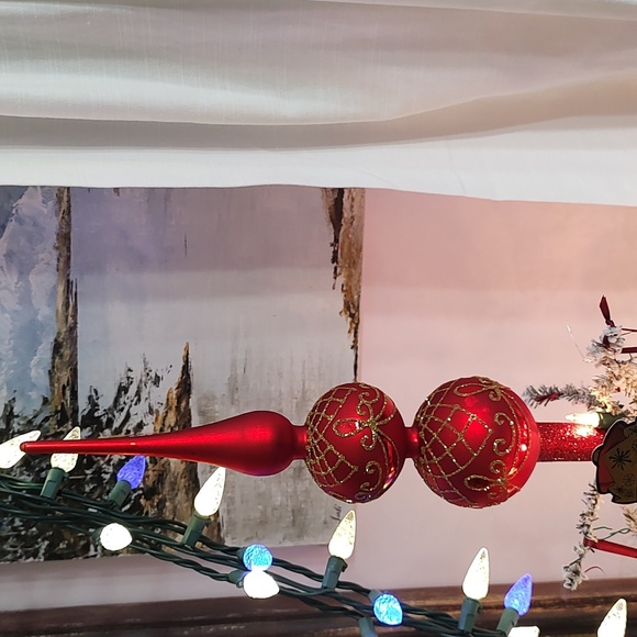 Double Ball Tree Topper Final Gold Glitter Satin Red Paintes Base - Picture 7 of 11